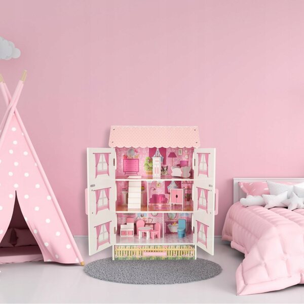 Grande casa delle bambole in legno a 3 piani con mobili e cassetto XXL per bambini