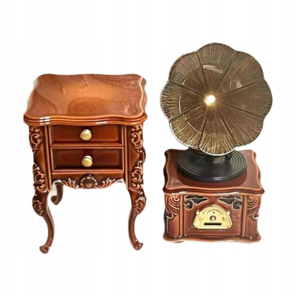 Giradischi in miniatura con mobile in scala 1:12 per la casa delle bambole - mobili retrò in legno