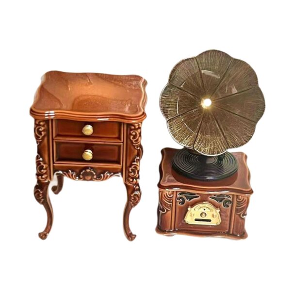 Giradischi in miniatura con mobile in scala 1:12 per la casa delle bambole - mobili retrò in legno