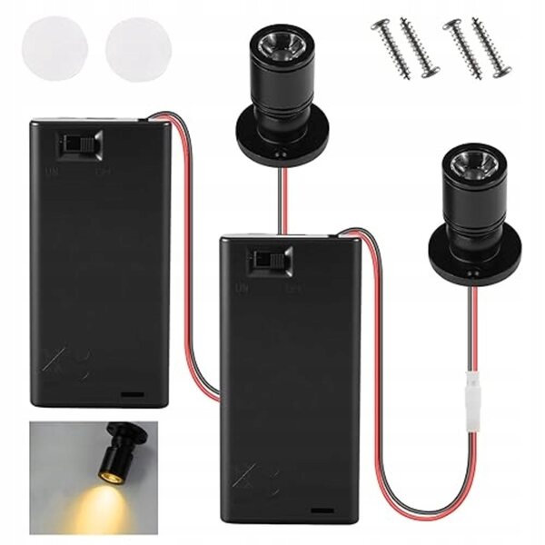 3V 1W Mini-LED-Lampen für Puppenhaus – 2er-Set mit AA-Batteriehalter
