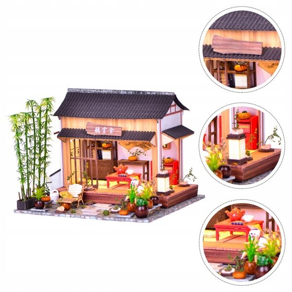 Hausmodell im chinesischen Stil zum Zusammenbauen – DIY-Bausatz aus Holz, Papier und Kunststoff