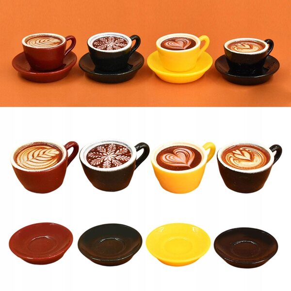 Set 8 Mini Tazzine da Caffè per Casa delle Bambole in Resina Dettagliata
