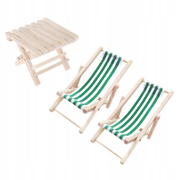Mini-Set aus grünen Holzstühlen und Tisch für Puppenhaus – Kinderdekoration