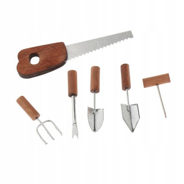 Set 6 Miniature Strumenti Giardinaggio in Legno e Metallo per Casa Bambole 1:12
