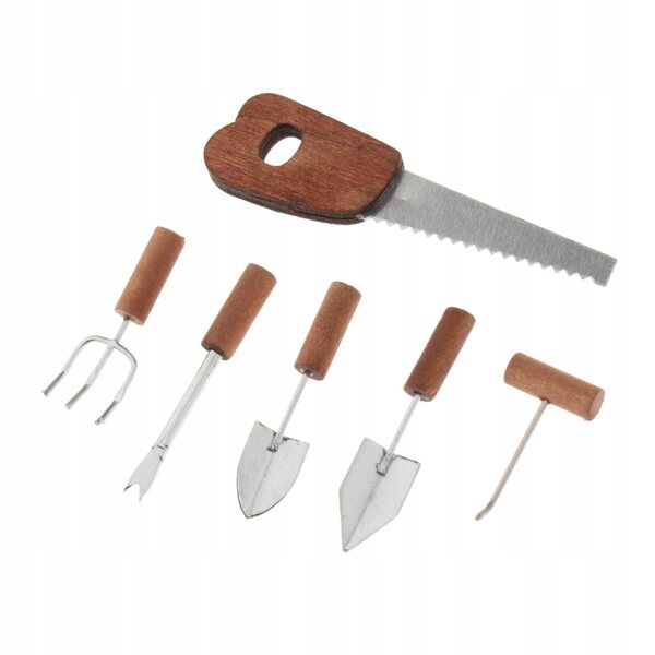 Set 6 Miniature Strumenti Giardinaggio in Legno e Metallo per Casa Bambole 1:12