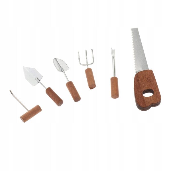 Set 6 Miniature Strumenti Giardinaggio in Legno e Metallo per Casa Bambole 1:12