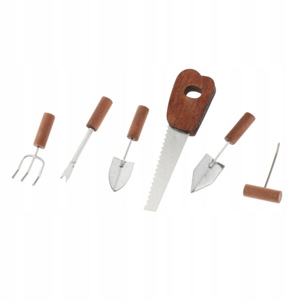 Set 6 Miniature Strumenti Giardinaggio in Legno e Metallo per Casa Bambole 1:12