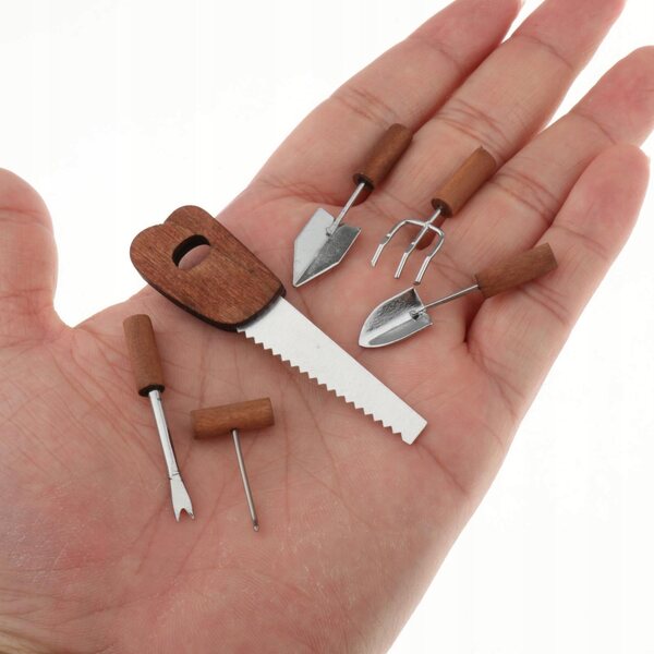 Set 6 Miniature Strumenti Giardinaggio in Legno e Metallo per Casa Bambole 1:12