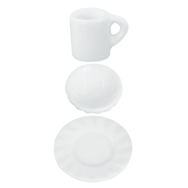 Set di tazze da caffè in miniatura in resina per case delle bambole, bianche