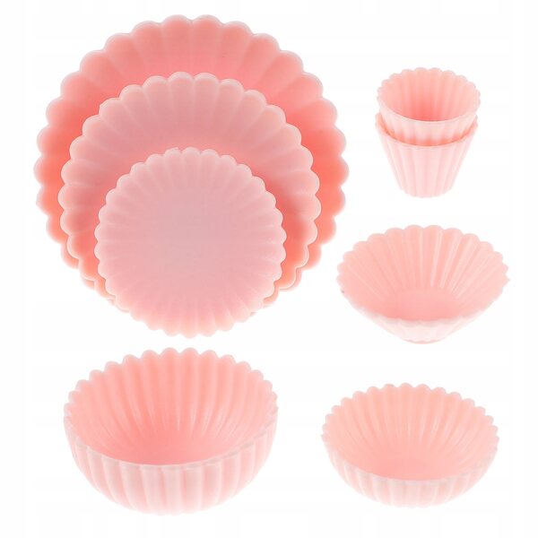 Miniatuurset van 8 stuks in roze PVC voor speel- en poppenhuisdecoratie