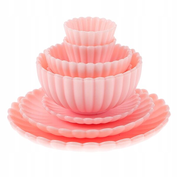 Miniatuurset van 8 stuks in roze PVC voor speel- en poppenhuisdecoratie