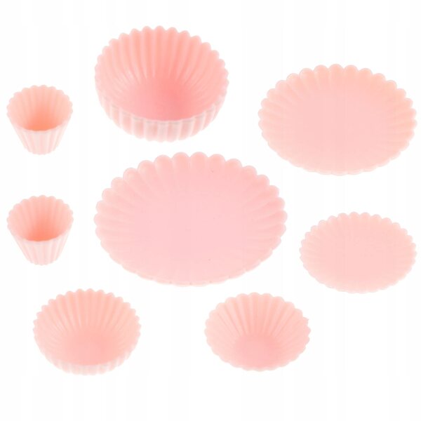 Miniatuurset van 8 stuks in roze PVC voor speel- en poppenhuisdecoratie