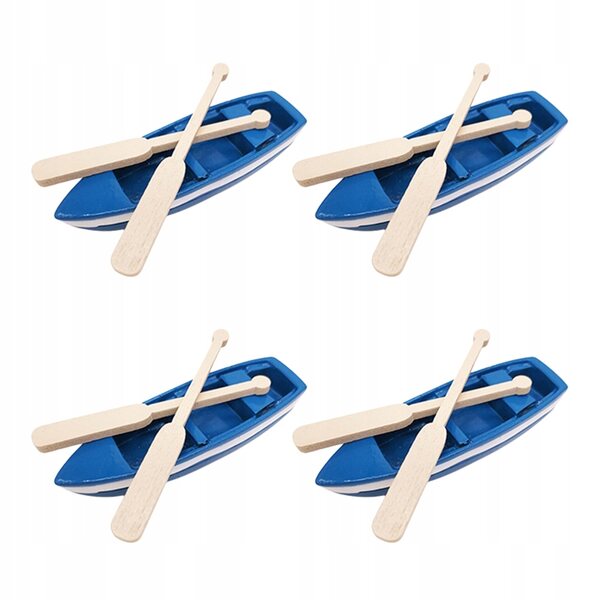 Set 4 Miniature Barche in Resina Blu con Remi Decorativi per Casa e Giardino