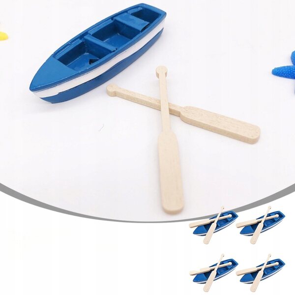 Set 4 Miniature Barche in Resina Blu con Remi Decorativi per Casa e Giardino