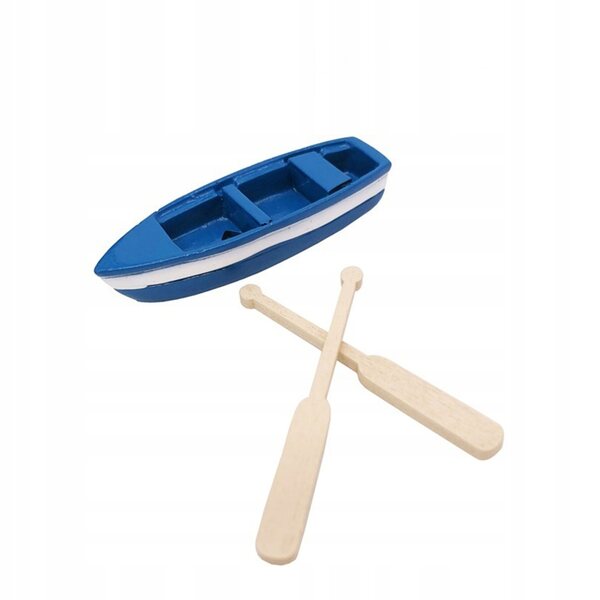 Set 4 Miniature Barche in Resina Blu con Remi Decorativi per Casa e Giardino