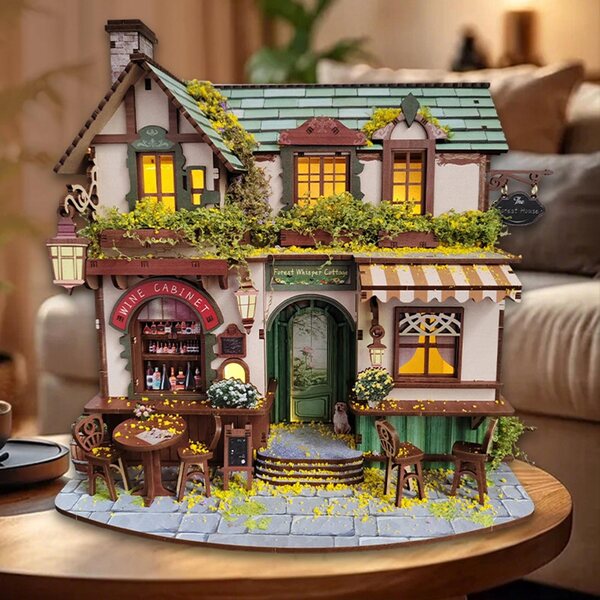 DIY-Puppenhaus aus Holz mit Zubehör, Miniatur zum Bauen für Erwachsene