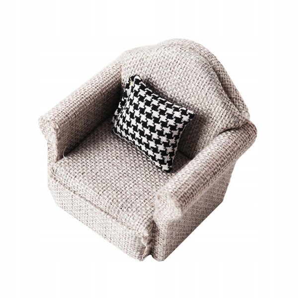 Miniaturesofa til dukkehuse i lysegråt stof 1:12