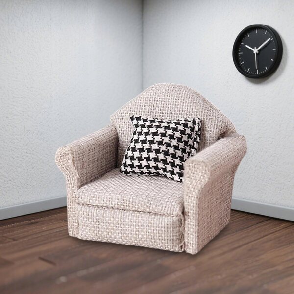 Miniaturesofa til dukkehuse i lysegråt stof 1:12