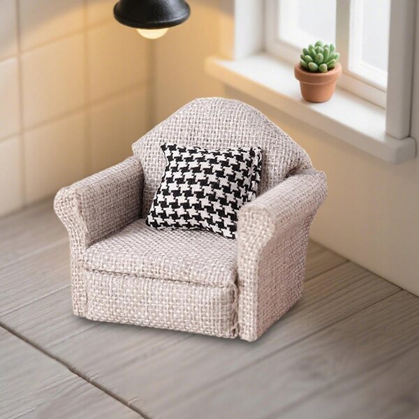 Miniaturesofa til dukkehuse i lysegråt stof 1:12