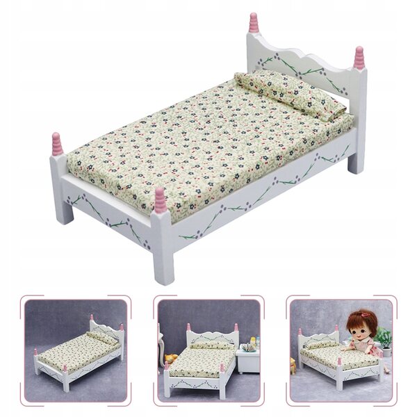 Mini letto in legno per casa delle bambole, decorazione miniatura 16x9 cm