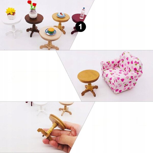 Mini-Couchtisch aus Holz, rund, für Heimdekoration und Miniaturen, 5 x 5 cm