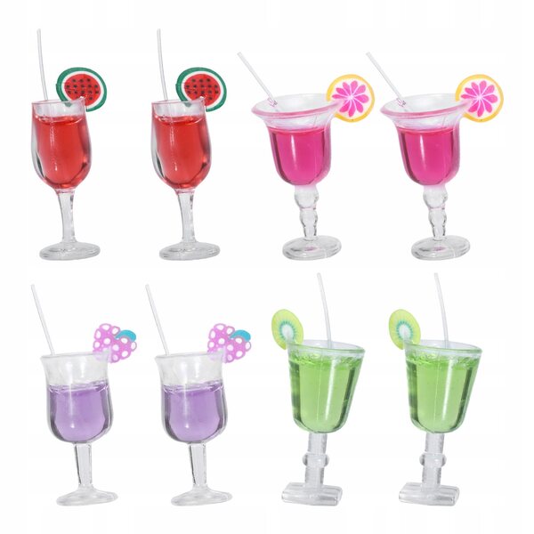 Set 8 mini modelli cocktail decorativi per casa delle bambole in resina colorata