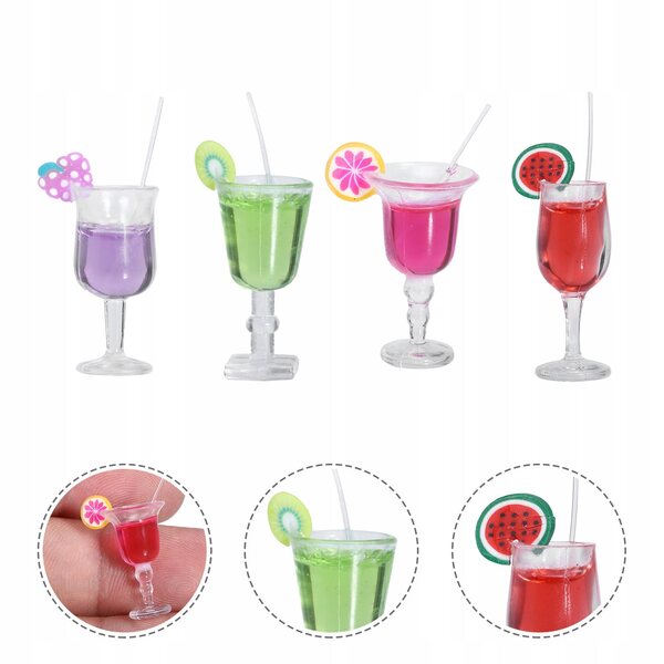 Set 8 mini modelli cocktail decorativi per casa delle bambole in resina colorata