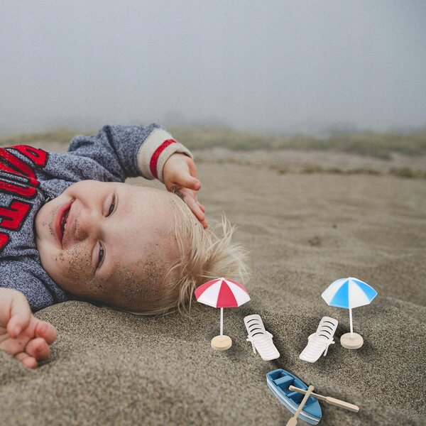 Set decorativo miniatura da spiaggia in legno e resina per micro paesaggi