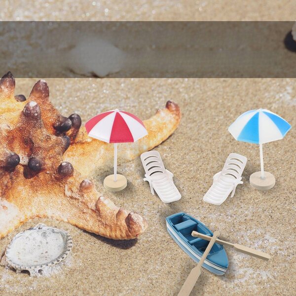 Set decorativo miniatura da spiaggia in legno e resina per micro paesaggi