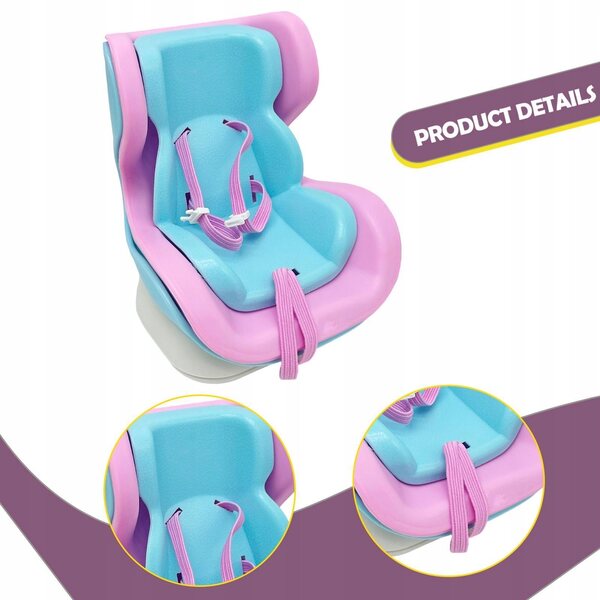 Fotelino auto per bambole decorativo rosa e azzurro, facile da installare