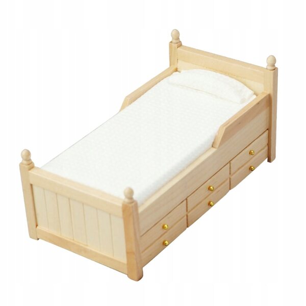 Beiges miniaturisiertes Puppenbett aus Holz, Heimdekoration und Heimwerken