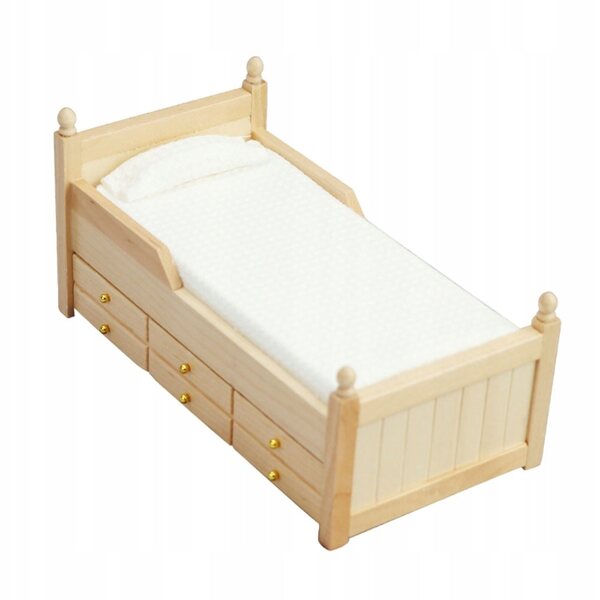 Beiges miniaturisiertes Puppenbett aus Holz, Heimdekoration und Heimwerken