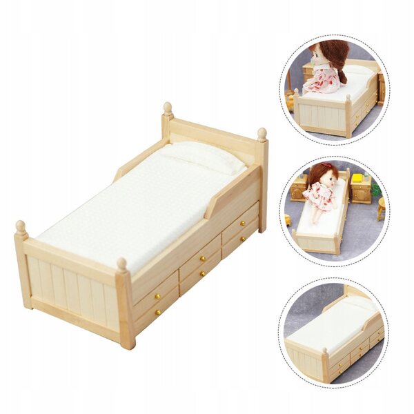 Beiges miniaturisiertes Puppenbett aus Holz, Heimdekoration und Heimwerken