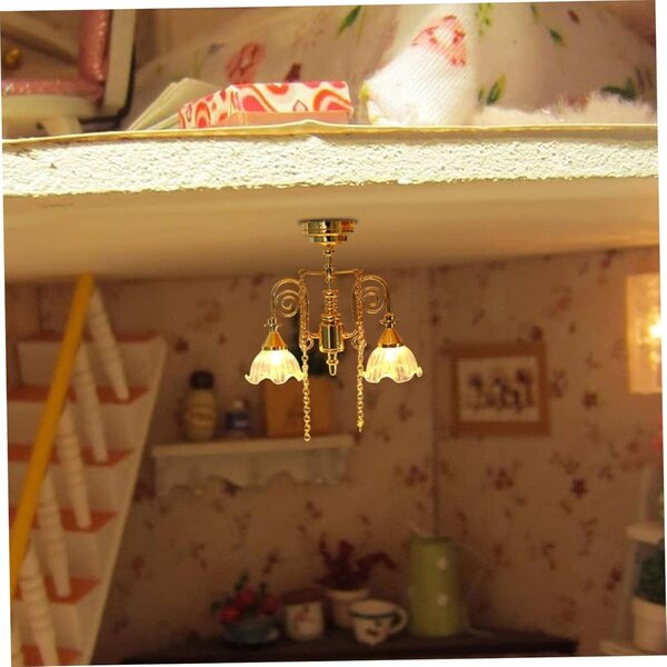 1:12 Mini-Puppenhaus-Kronleuchter, realistische batteriebetriebene Lichter für den Innenbereich