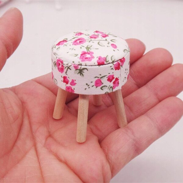 Taboret in legno rosso per bambole, sedia miniatura per giochi e camerette