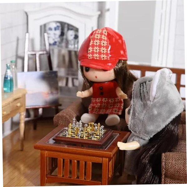 Detailliertes Legierungs-Schachspiel für Puppenhaus im Maßstab 1:12, DIY-Dekorationszubehör