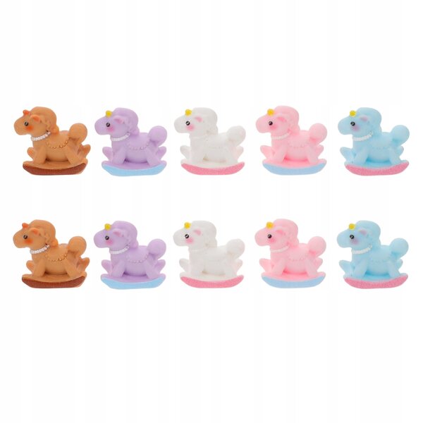 10 Mini-Schaukelpferdfiguren aus Kunstharz mit mehrfarbiger Macaron-Dekoration