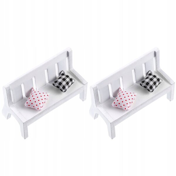 Set 2 Miniature Eleganti Panche Bianche in Legno per Decorazioni Domestiche e Giardino