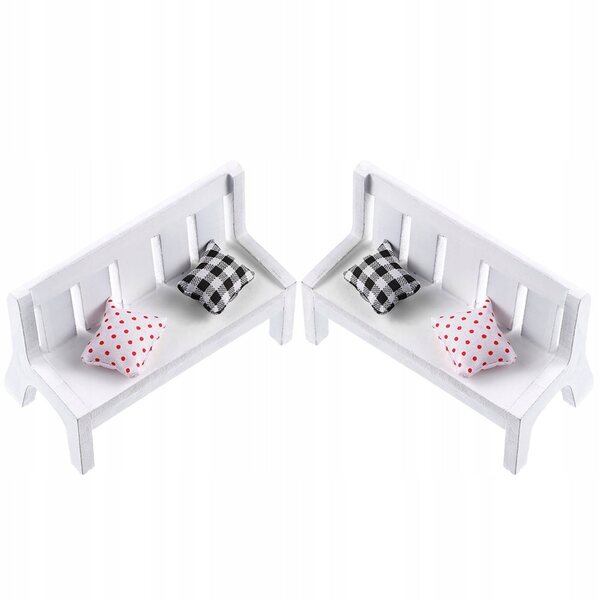 Set 2 Miniature Eleganti Panche Bianche in Legno per Decorazioni Domestiche e Giardino
