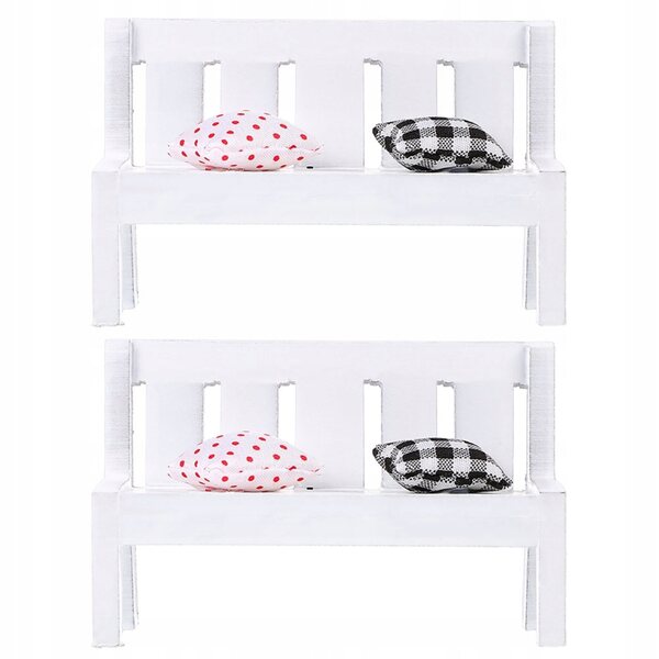 Set 2 Miniature Eleganti Panche Bianche in Legno per Decorazioni Domestiche e Giardino