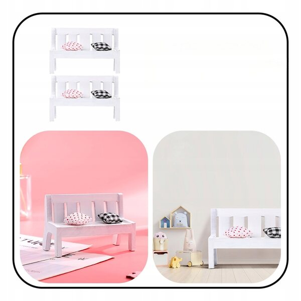 Set 2 Miniature Eleganti Panche Bianche in Legno per Decorazioni Domestiche e Giardino