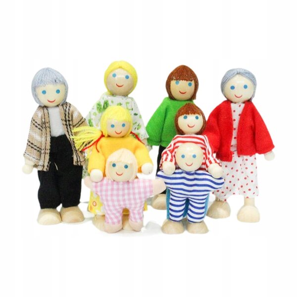 Bewegliches Familien-Puppenhaus-Puppenset aus Holz für Kinder