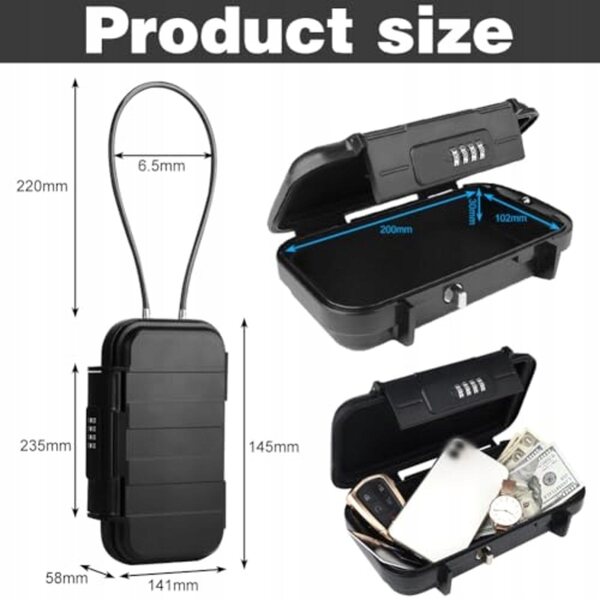Sejf portatile impermeabile con combinazione a 4 cifre e cavo d'acciaio