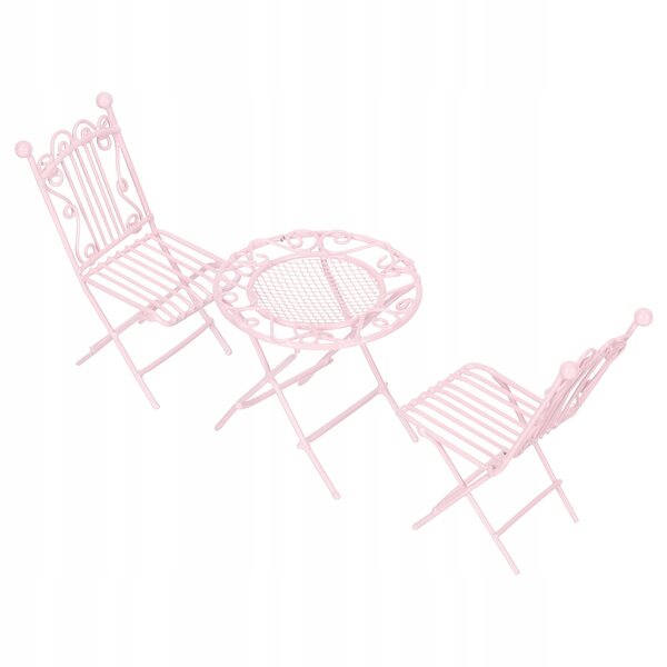 Set Miniature Tavolino e Sedie Rosa in Ferro per Case delle Bambole