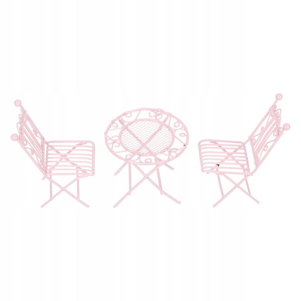 Set Miniature Tavolino e Sedie Rosa in Ferro per Case delle Bambole