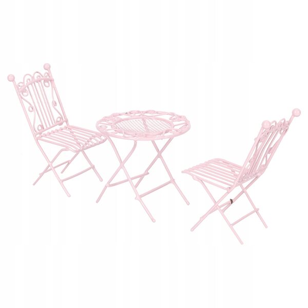 Set Miniature Tavolino e Sedie Rosa in Ferro per Case delle Bambole