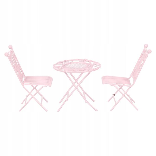 Set Miniature Tavolino e Sedie Rosa in Ferro per Case delle Bambole