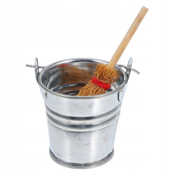 Mini-Hausreinigungswerkzeug-Set mit Besen und Eimer aus Holz und Metall