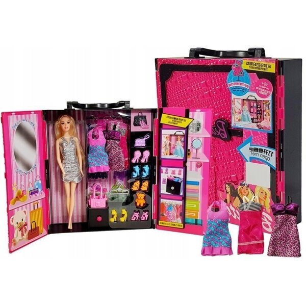 Guardaroba Fashion per Bambole, Valigia Rosa con Accessori per Bambini 3+