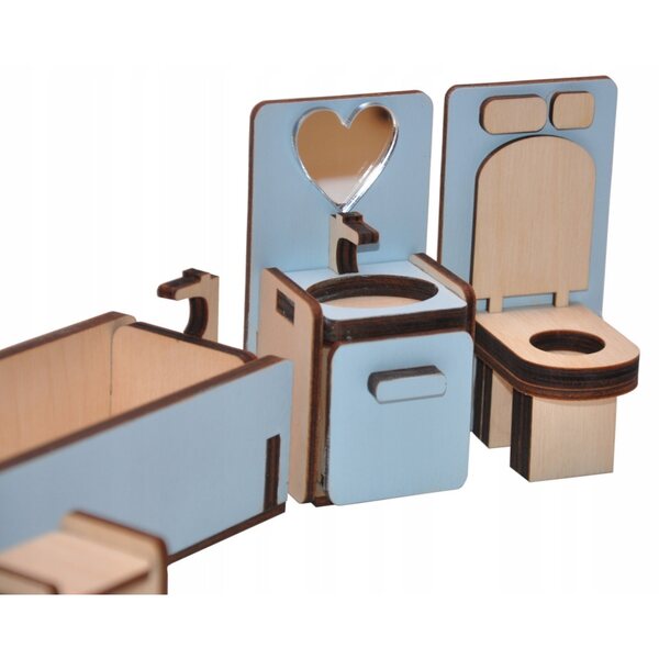 Badezimmermöbel-Set aus Holz für Puppenhaus mit blauen Details